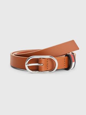 Brown Tommy Hilfiger Oval Buckle Leather Women's Belts | TH783EKM