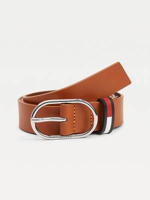 Brown Tommy Hilfiger Oval Buckle Organic Leather Women's Belts | TH049IVL