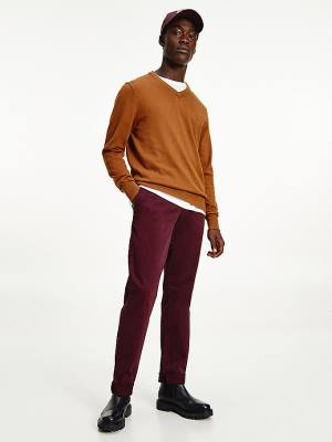 Brown Tommy Hilfiger Pima Cotton Cashmere V-Neck Jumper Men's Sweaters | TH619NVU