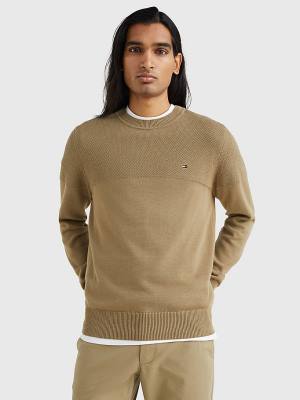 Brown Tommy Hilfiger Pure Supima Cotton Flag Embroidery Jumper Men's Sweaters | TH894HSY