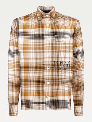 Brown Tommy Hilfiger Shadow Check Relaxed Fit Overshirt Men's Shirts | TH123SVO