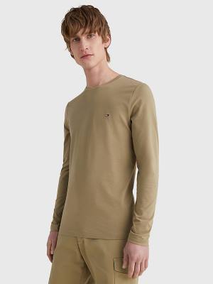 Brown Tommy Hilfiger Slim Fit Long Sleeve Men's T Shirts | TH629VNT