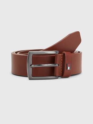 Brown Tommy Hilfiger Smooth Leather Logo Men's Belts | TH719EDG