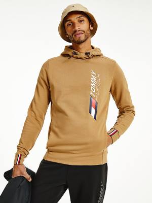 Brown Tommy Hilfiger Sport Logo Toggle Cord Men's Hoodie | TH094PIO