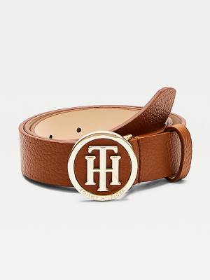 Brown Tommy Hilfiger Statement Round Buckle Leather Women's Belts | TH183KZU