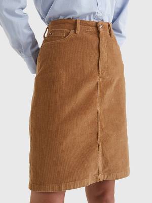 Brown Tommy Hilfiger Straight High Rise Corduroy Women's Skirts | TH623SRC