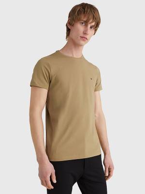 Brown Tommy Hilfiger Stretch Organic Cotton Slim Fit Men's T Shirts | TH769WPU