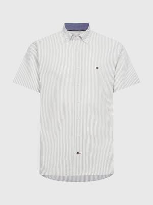 Brown Tommy Hilfiger Stripe Short Sleeve Regular Fit Men's Shirts | TH620HRC