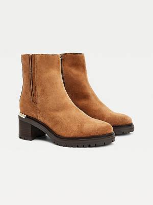 Brown Tommy Hilfiger Suede Block Heel Cleat Women's Boots | TH758ZOL