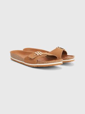 Brown Tommy Hilfiger Suede Cork Flat Women's Sandals | TH026QFI