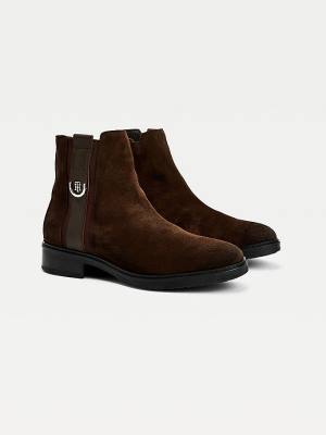 Brown Tommy Hilfiger Suede Monogram Ankle Women's Boots | TH974GDP