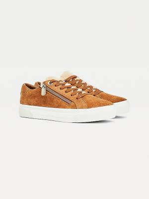 Brown Tommy Hilfiger Suede Warm Lined Vulcanised Women's Sneakers | TH294MVS