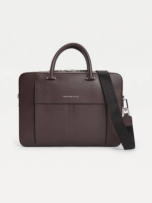 Brown Tommy Hilfiger TH Business Slim Leather Computer Men's Bags | TH759IDM