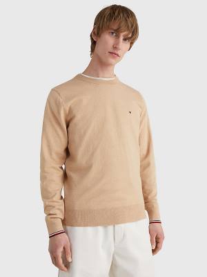 Brown Tommy Hilfiger TH Flex Tipped Cuffs Jumper Men's Sweaters | TH941CYT