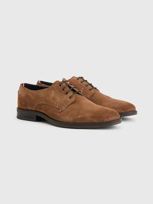 Brown Tommy Hilfiger Tonal Flag Suede Derby Men's Formal Shoes | TH594LDE