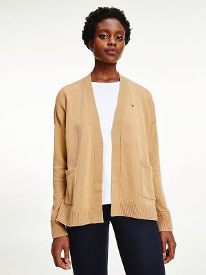 Brown Tommy Hilfiger Wool Open V-Neck Cardigan Women's Sweaters | TH740IYN