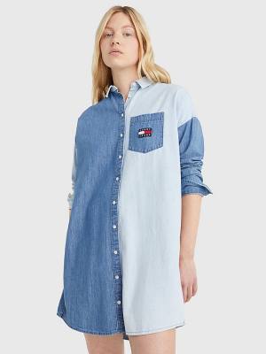 Denim Tommy Hilfiger Chambray Denim Mix Shirt Women's Dress | TH214GKF