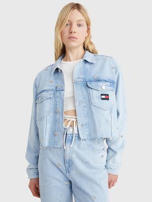 Denim Tommy Hilfiger Embroidery Oversized Cropped Denim Trucker Women's Jackets | TH218GUX