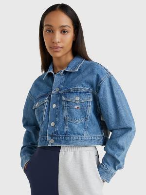 Denim Tommy Hilfiger Hemp Denim Cropped Trucker Women's Jackets | TH176COZ