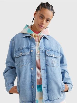 Denim Tommy Hilfiger Hemp Denim Oversized Utility Women's Jackets | TH982FCI