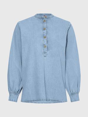 Denim Tommy Hilfiger Relaxed Fit Denim Henley Women's Shirts | TH917BTM