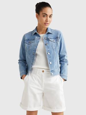 Denim Tommy Hilfiger Signature Tape Slim Fit Denim Women's Jackets | TH641NEQ