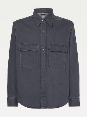 Denim Tommy Hilfiger Stretch Regular Fit Denim Men's Shirts | TH859AGF