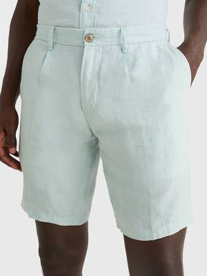 Green Tommy Hilfiger Brooklyn Double-Dyed Linen Men's Shorts | TH853CAU