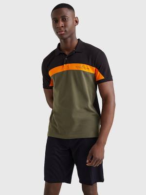 Green Tommy Hilfiger Colour-Blocked Regular Fit Men's Polo Shirts | TH049CLH