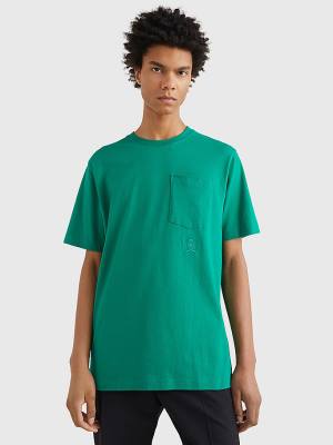 Green Tommy Hilfiger Crest Organic Cotton Men's T Shirts | TH931LBU