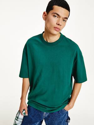 Green Tommy Hilfiger Crew Neck Men's T Shirts | TH470VBN