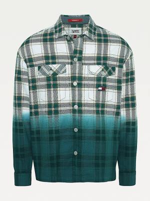 Green Tommy Hilfiger Dip Dye Check Overshirt Men's Shirts | TH102GIE