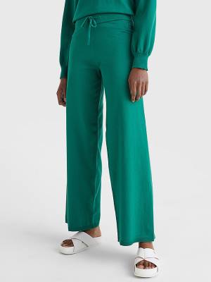 Green Tommy Hilfiger Drawstring Waist Wide Leg Women's Pants | TH321OIZ