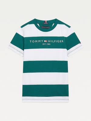 Green Tommy Hilfiger Essential Organic Cotton Stripe Boys' T Shirts | TH742AVZ