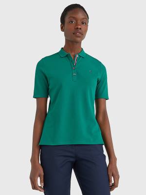 Green Tommy Hilfiger Essential Placket Detail Women's Polo Shirts | TH087ARP