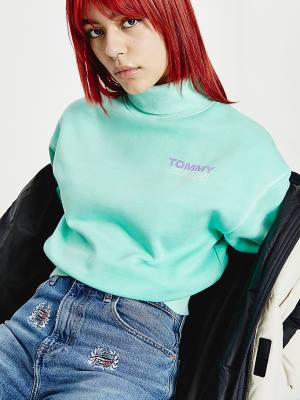 Green Tommy Hilfiger Faded Boxy Turtleneck Women's Sweatshirts | TH326ERS