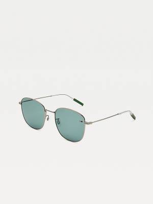 Green Tommy Hilfiger Flag Detail Square Men's Sunglasses | TH027YIU