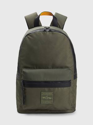 Green Tommy Hilfiger Flag Jacquard Backpack Men's Bags | TH053ERK