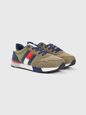 Green Tommy Hilfiger Flag Low-Top Lace-Up Boys' Sneakers | TH083QMF