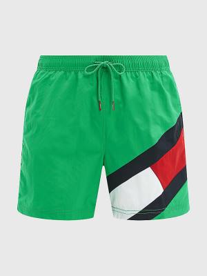 Green Tommy Hilfiger Flag Mid Length Drawstring Shorts Men's Swimwear | TH543LTW