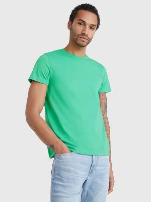 Green Tommy Hilfiger Flag Patch Sleeve Men's T Shirts | TH751GWF