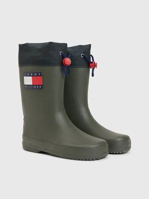 Green Tommy Hilfiger Flag Toggle Rain Boys' Boots | TH239ZGO