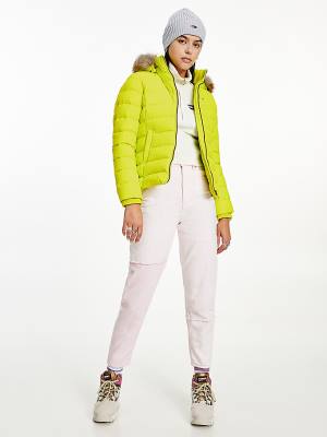 Green Tommy Hilfiger Hooded Down Women's Jackets | TH534YLQ