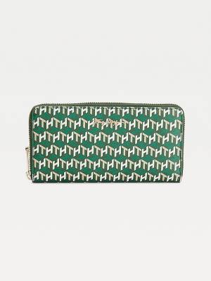 Green Tommy Hilfiger Iconic Monogram Zip-Around Women's Wallets | TH798WJA