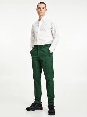 Green Tommy Hilfiger Icons Crest Embroidery Relaxed Fit Men's Pants | TH725JES