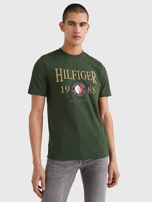 Green Tommy Hilfiger Icons Relaxed Fit Men's T Shirts | TH590OPQ