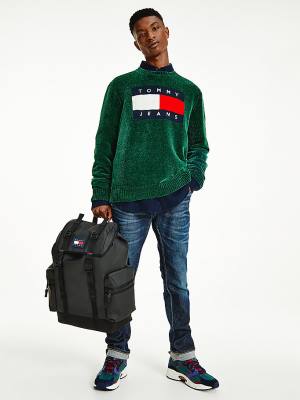 Green Tommy Hilfiger Intarsia Flag Relaxed Fit Jumper Men's Sweaters | TH408HBF