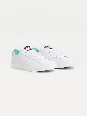 Green Tommy Hilfiger Leather Low-Top Women's Sneakers | TH485KFO