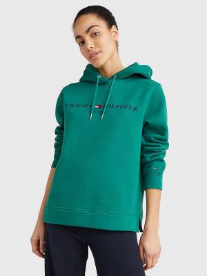 Green Tommy Hilfiger Logo Drawstring Regular Fit Women's Hoodie | TH746SZJ