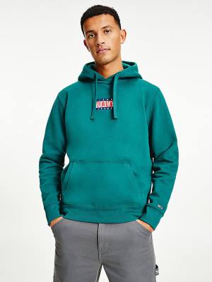 Green Tommy Hilfiger Logo Men's Hoodie | TH724HNJ